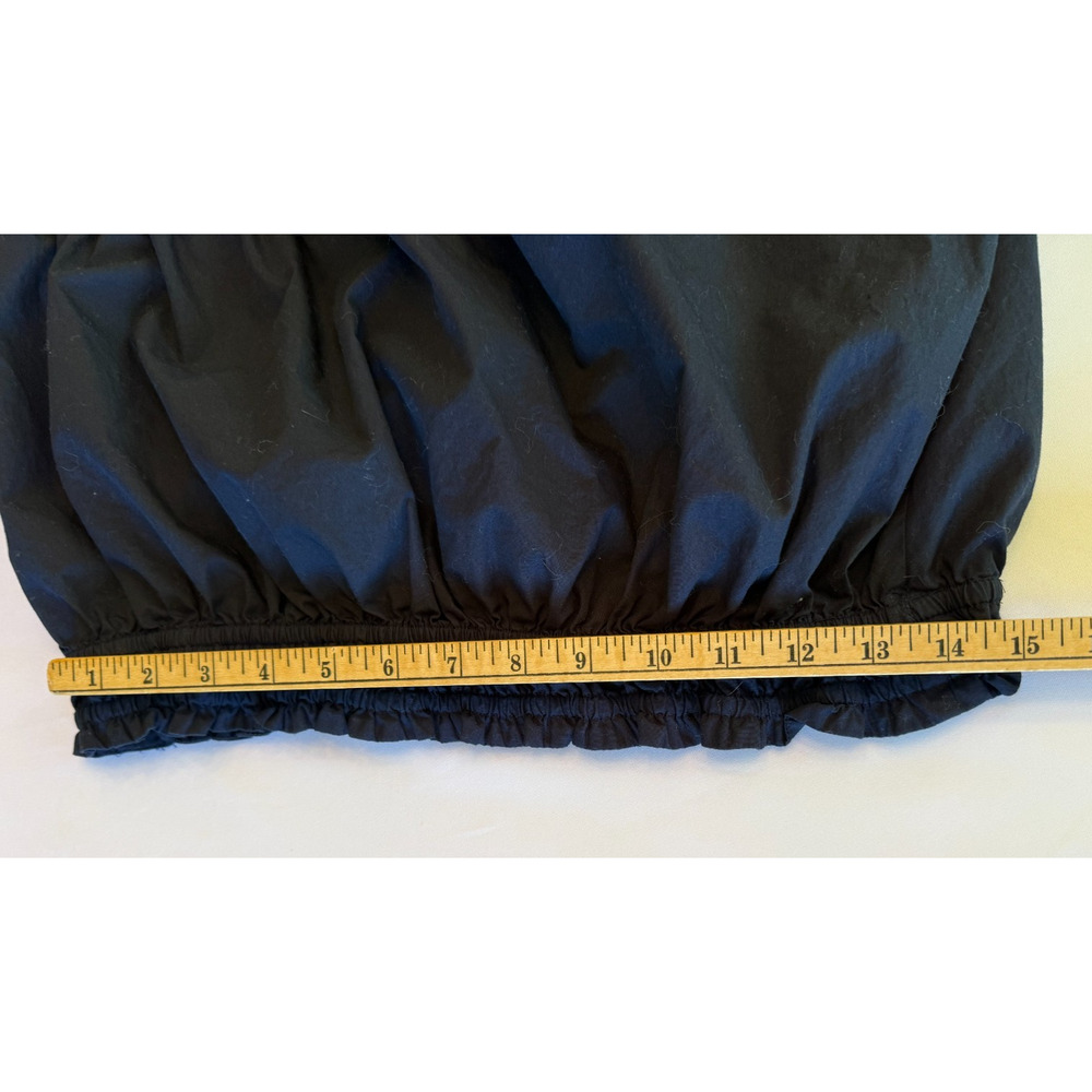 Free People One Shoulder Top Womens Medium Navy Blue Smocked Balloon Sleeve Crop - Picture 7 of 8